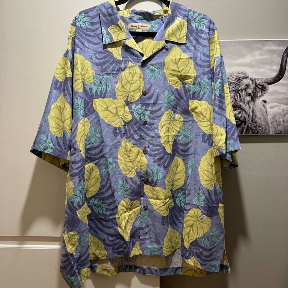 Tommy Bahama Mens Shirt Blue green Floral Tropical Camp 100% Silk Hawaiian XXL
